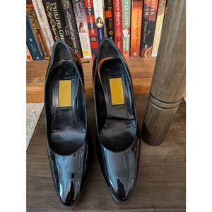 Lanvin Hiver Black Patent Leather Platform Pump High Heels Mary Jane Shoe 10